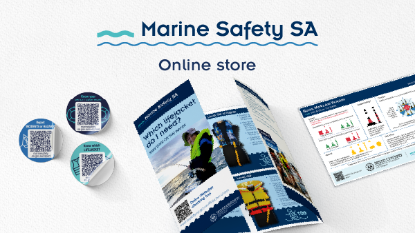 Pictured is our brochure and stickers available for free through our Marine Safety online store.