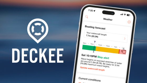 Pictured is the new DECKEE app that shows the boating forecast and safety alerts when weather is good or bad.
