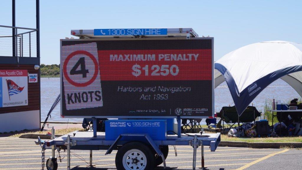 Variable Message Sign with 4 knots and $1250 maximum penalty message on board