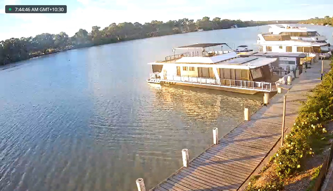 Pictured is an image from our Web camera showing houseboats on the River Murray.