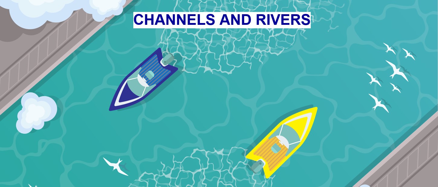 Animation of two vessels travelling on the opposite side of the channel, travelling in different directions.