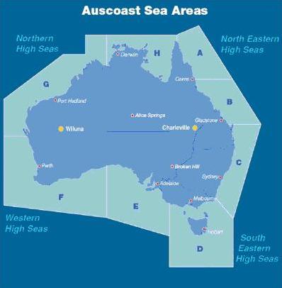 Auscoast sea areas map of Australia